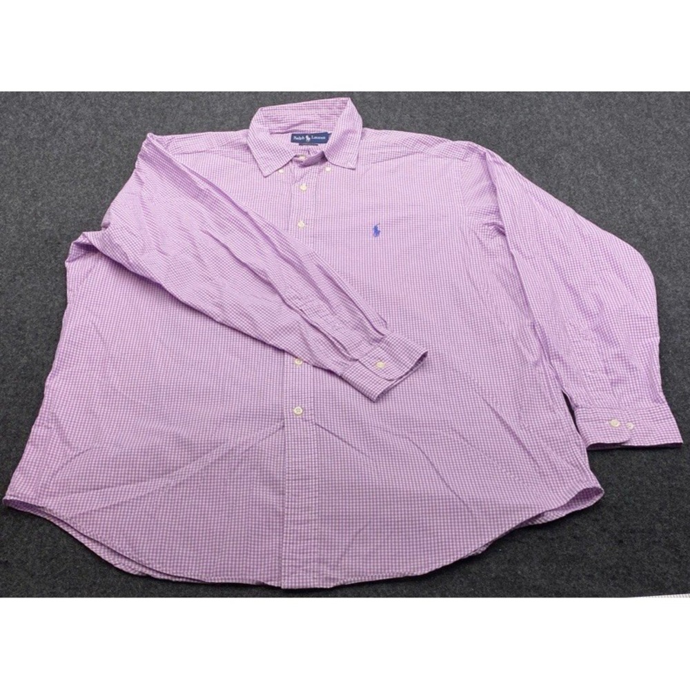 Ralph Lauren Yarmouth Shirt Mens 17 34/35 Purple Gingham Cotton Button Down
